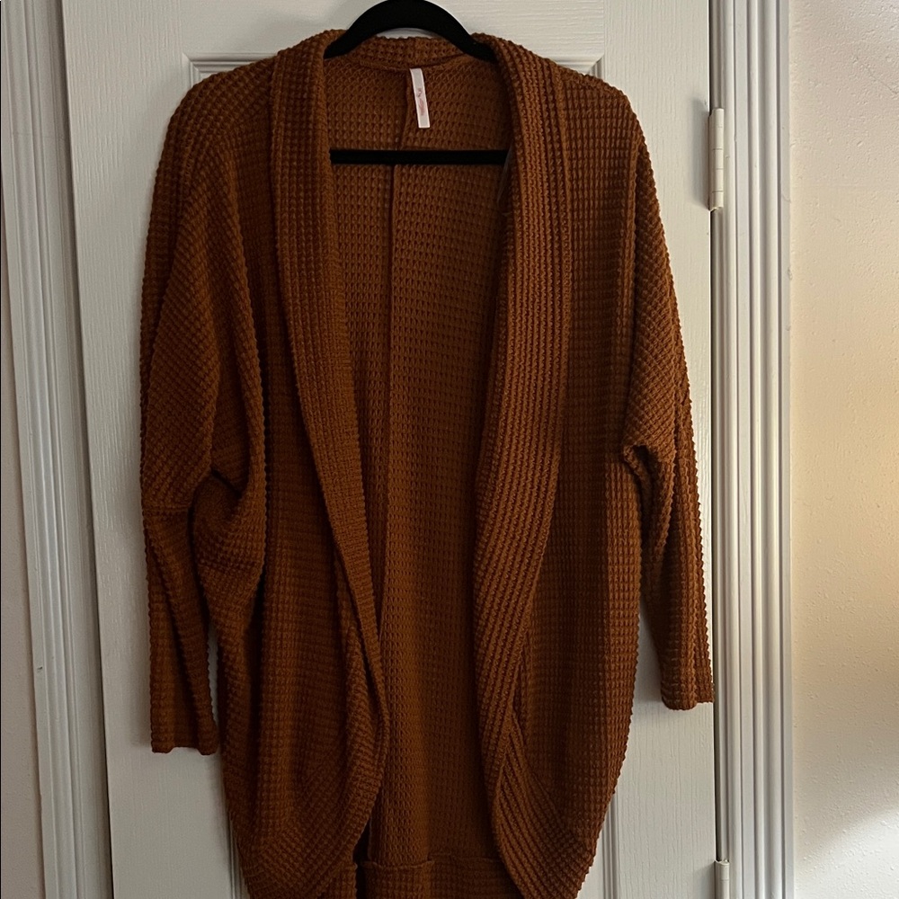My Story Warm Brown Open-Front Cardigan